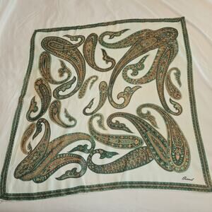 Vintage Burmel Scarf Hand Rolled Green Paisley Silk Blend 27" Square Japan